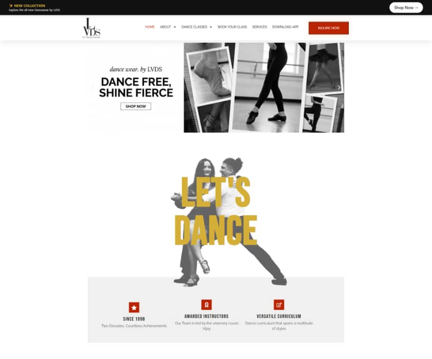 Website developed for dance academy